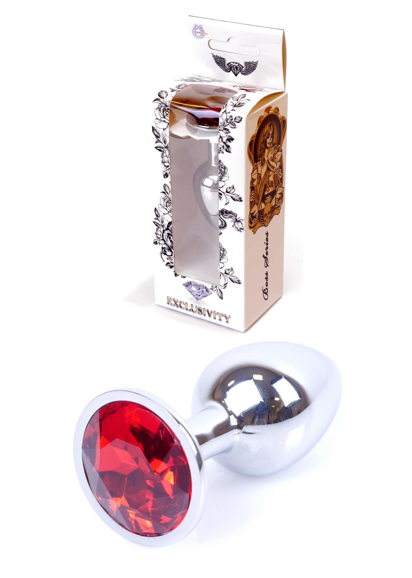 Butt plug, nehrđajući čelik,S, red diamond