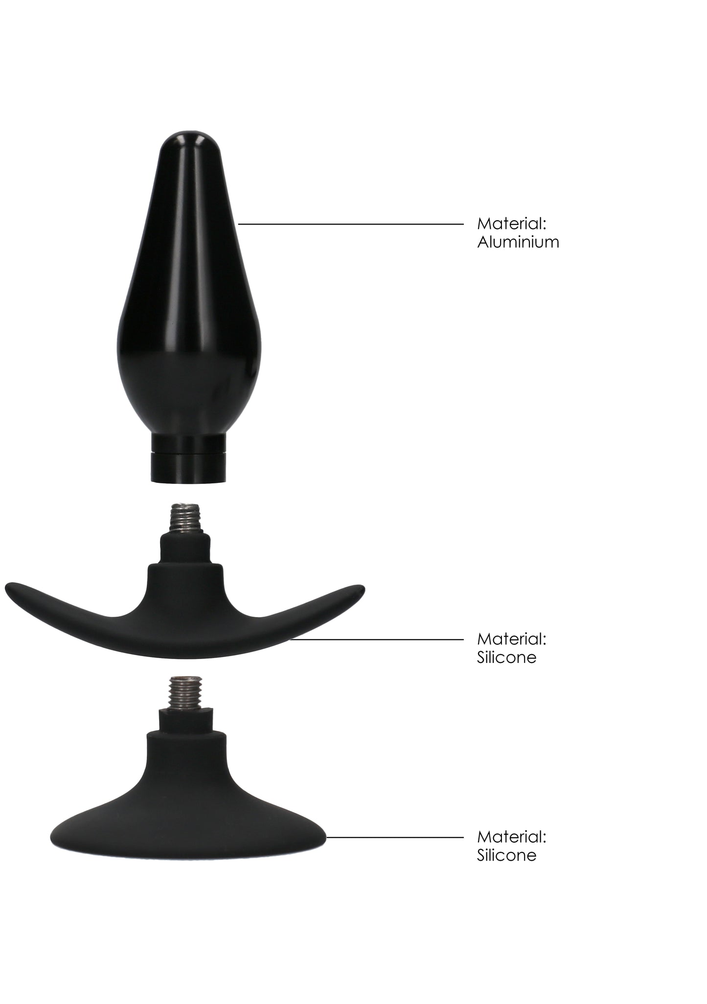 Interchangeable Butt Plug Set - Rounded Medium - Black