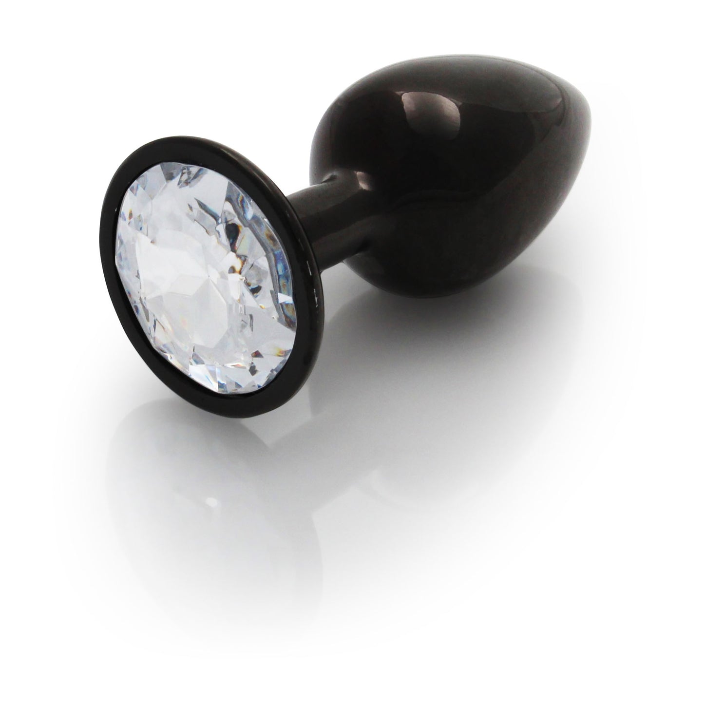 Round Gem Butt Plug - Small - Gunmetal / Diamond