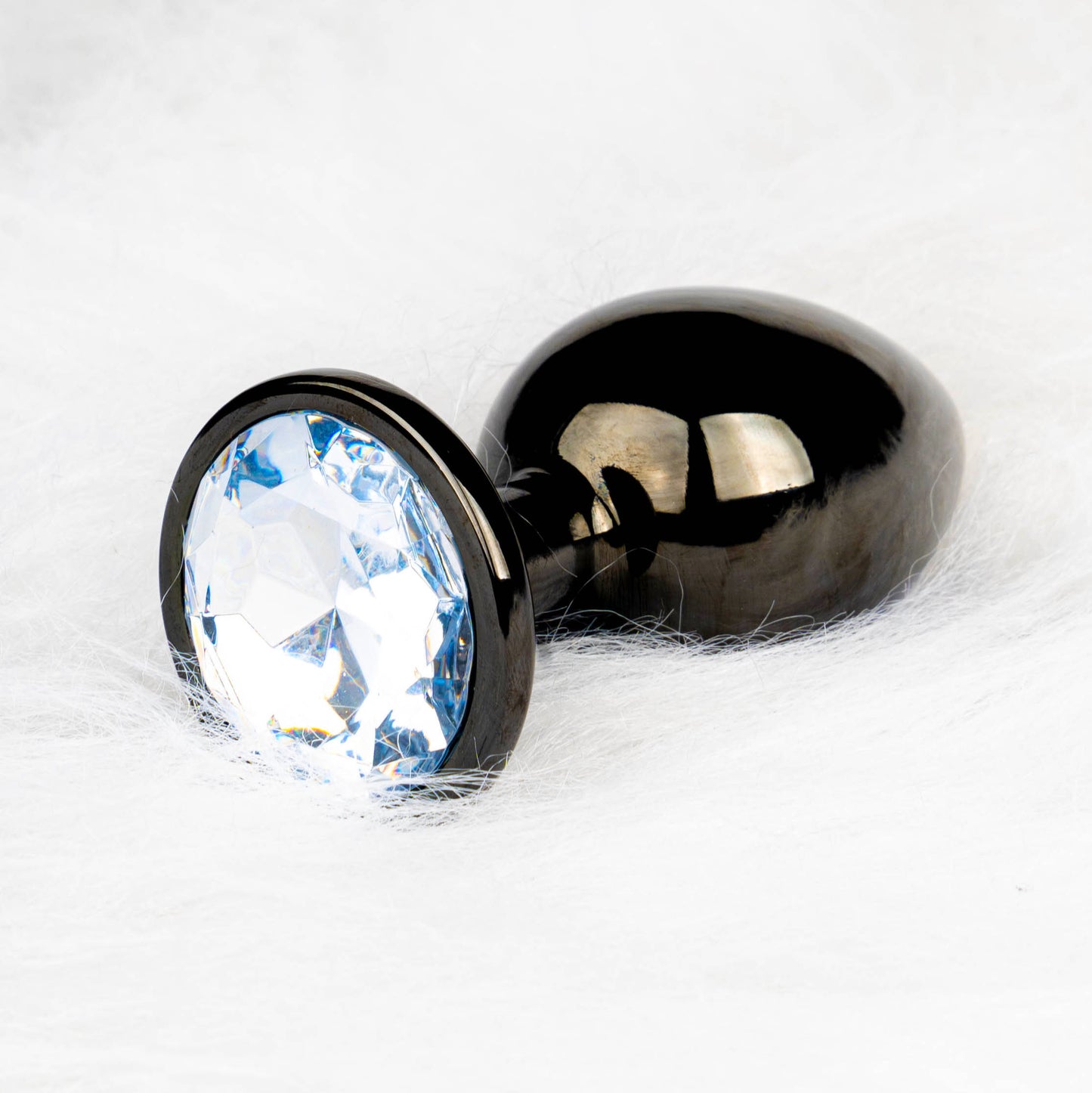 Round Gem Butt Plug - Small - Gunmetal / Diamond